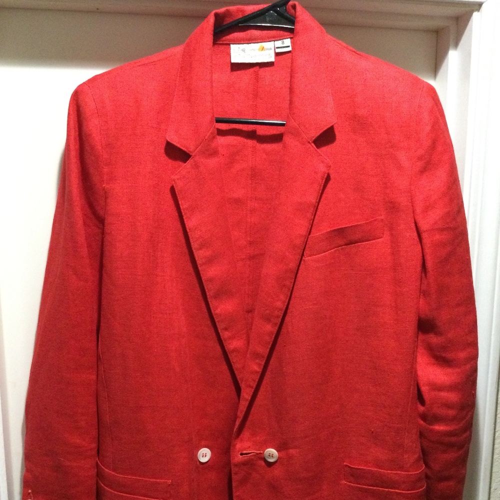 Liz Claiborne Vintage 100% ReD Linen Blazer with shoulder pads size 8